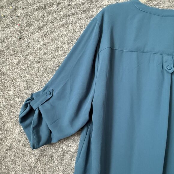 Torrid Harper 3/4 Sleeve Blouse Sz L Teal  Front Pockets Pullover Drapey - Picture 8 of 12